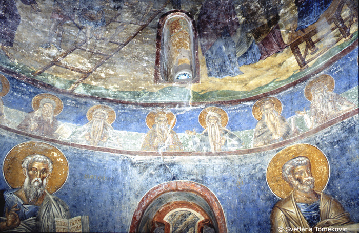 Fresco, showing John of Damascus to Paul the Hermit (Paul of Thebes)