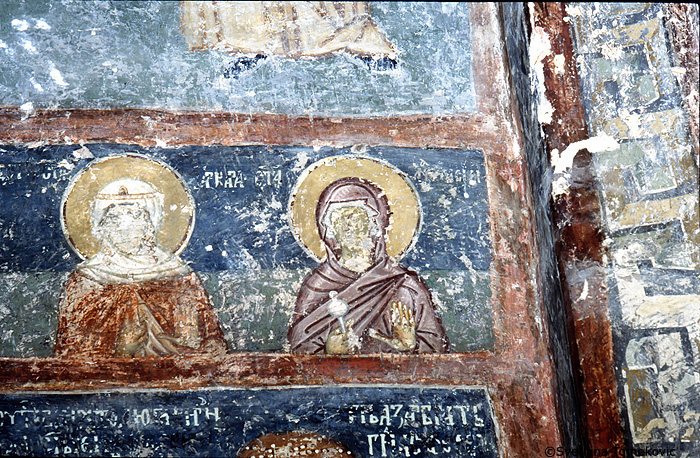Fresco, west wall, north end, showing female saints