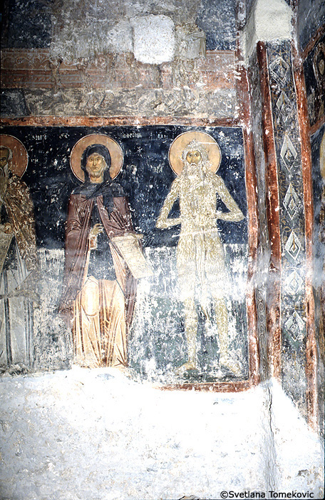Fresco, south wall, showing Ephrem of Edessa and Macarius of Alexandria