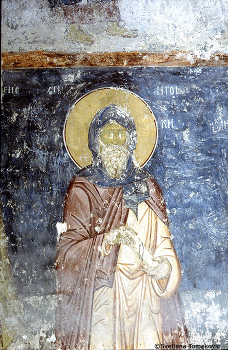Fresco, north wall, possibly showing  Anthony Abbot the Great
