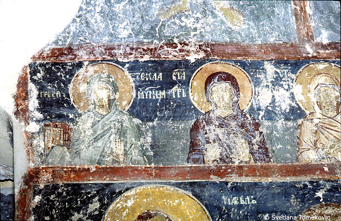 Fresco, south or west wall, showing female saints
