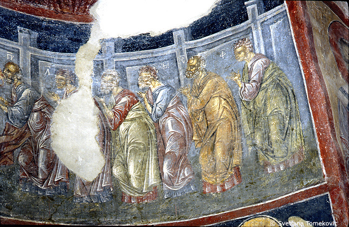 Fresco, bema south wall, 3rd rep., showing Communion