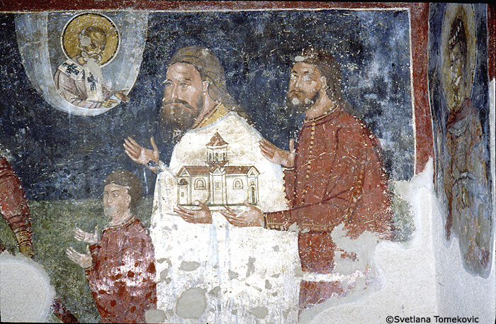 Fresco, south wall, showing donors