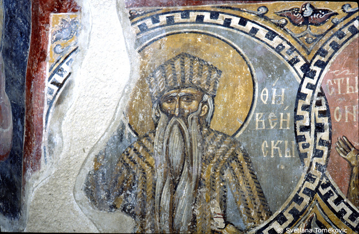 Fresco, south wall, showing  Paul the Hermit (Paul of Thebes)