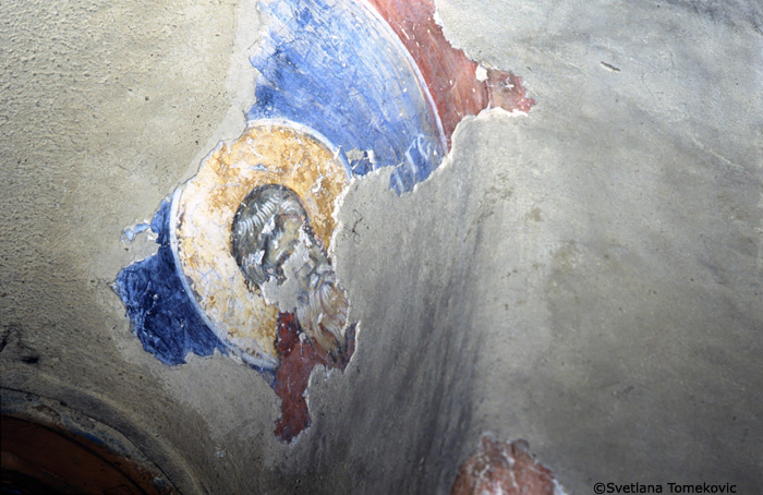 Fresco, west bay, north opening, east side, showing monk