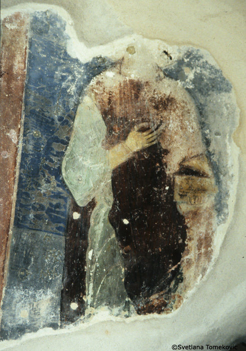 Fresco, cell, saint to teh right of the Deisis