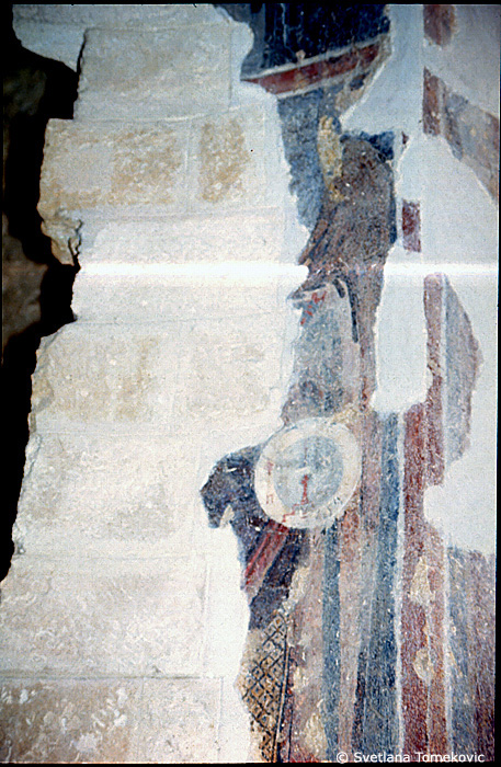 Fresco, north aisle, first arch, east face, fragments