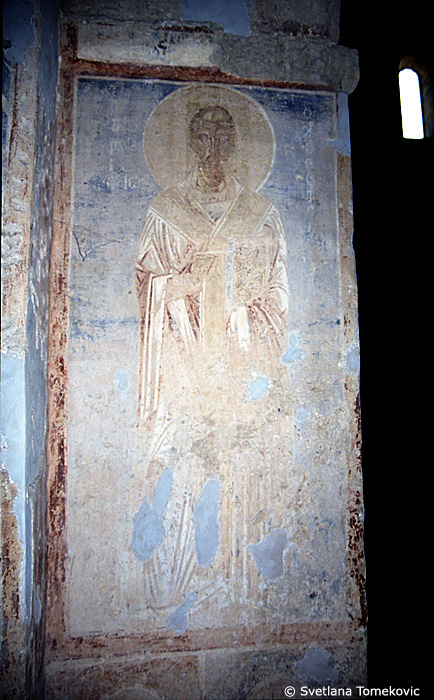 Fresco, north aisle, south wall, east end, showing John Chrysostom