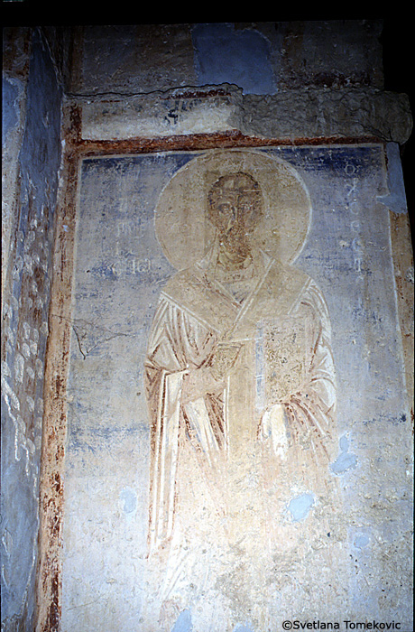 Fresco, north aisle, south wall, east end, showing John Chrysostom