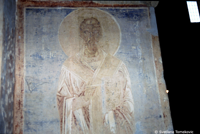 Fresco, north aisle, south wall, east end, showing John Chrysostom