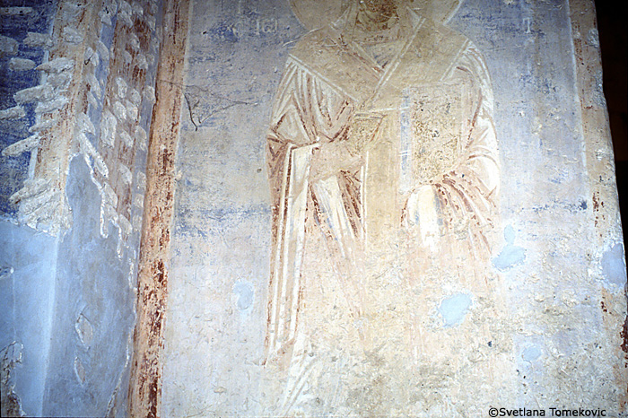 Fresco, north aisle, south wall, east end, showing John Chrysostom