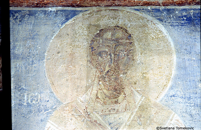 Fresco, north aisle, south wall, east end, showing John Chrysostom