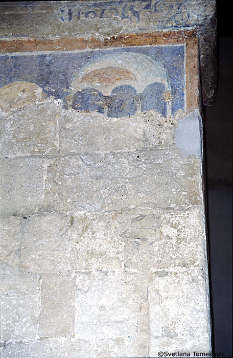 Fresco, central aisle, first pilaster, showing Evangelist
