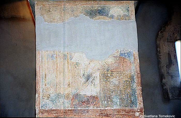 Fresco, central aisle, second pilaster, showing Evangelist