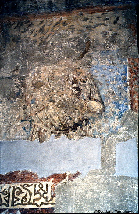 Fresco, central aisle, third pillaster, showing Apostle?