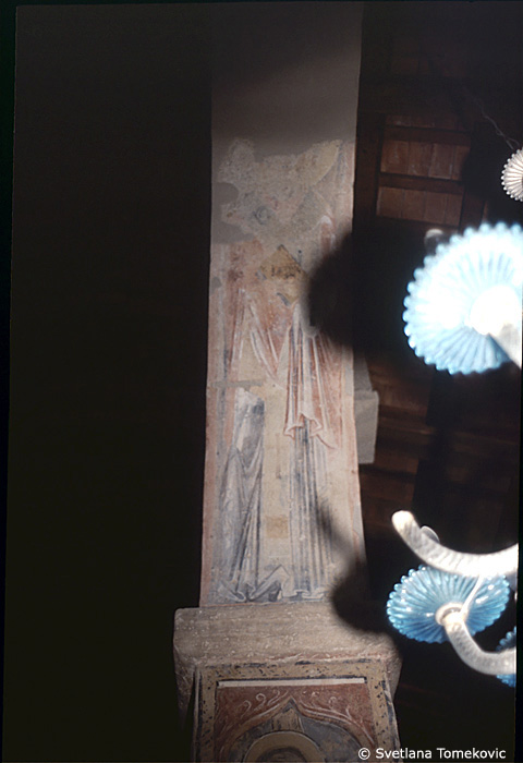 Fresco, south aisle, fifth arch, east intrados, showing Saint?