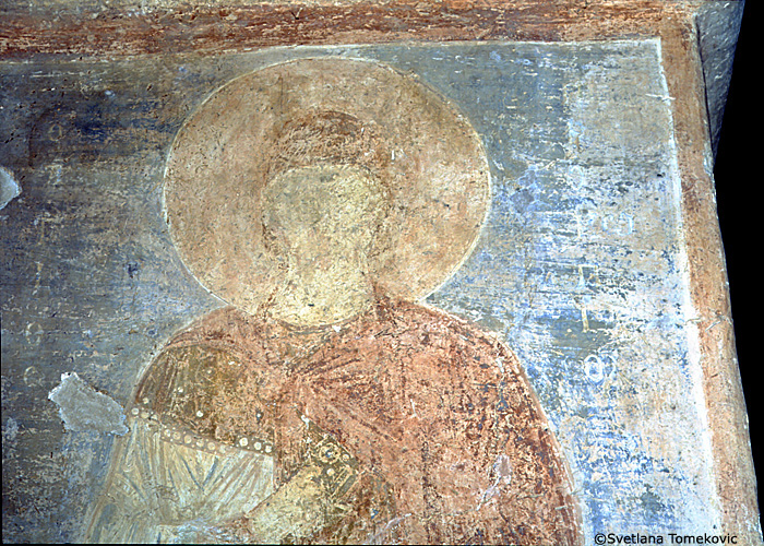 Fresco, south aisle, north wall, second pilaster, first register, showing Procopius of Caesarea (detail)