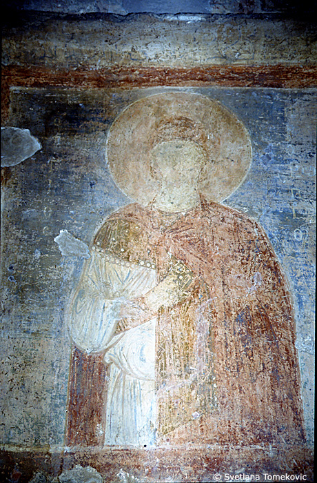 Fresco, south aisle, north wall, second pilaster, first register, showing Procopius of Caesarea (detail)