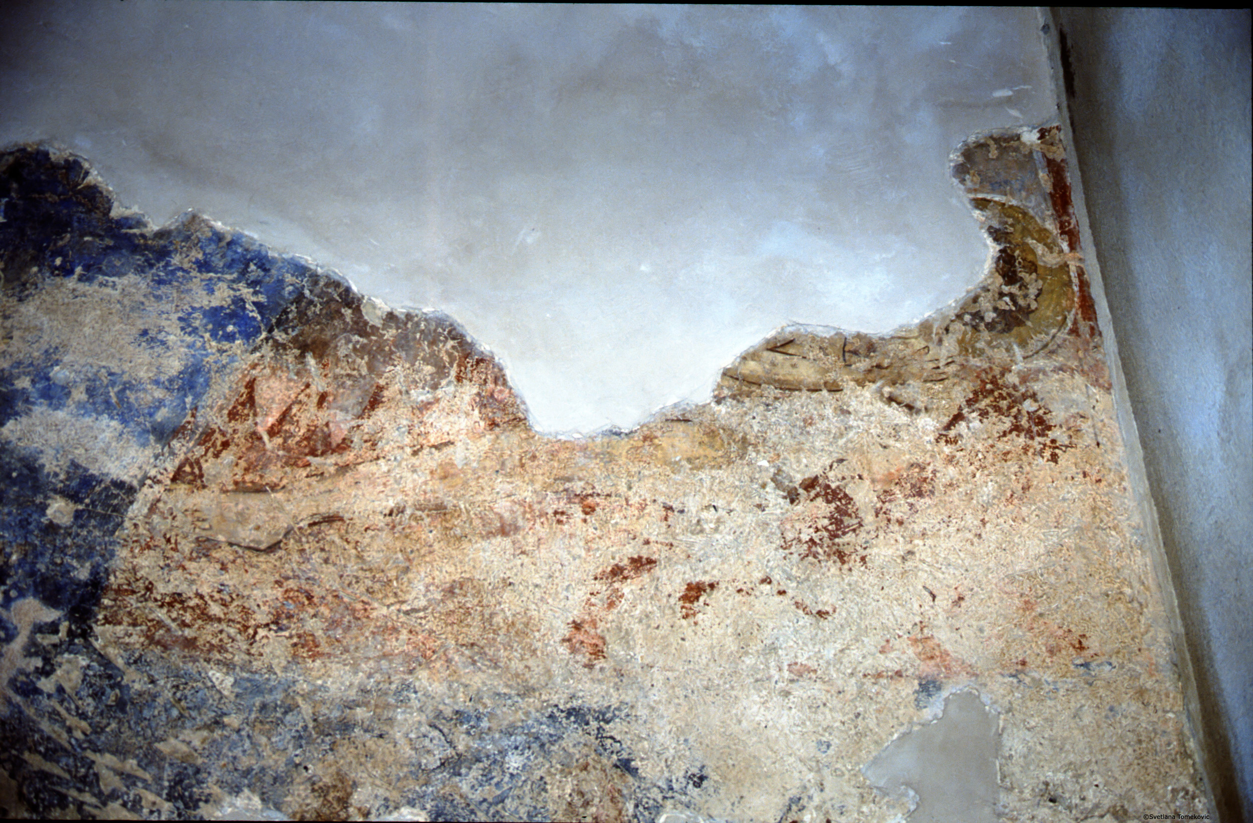 Fresco, south aisle, south wall, west end, scene below and to the right of the first register, below Simon and Jude 