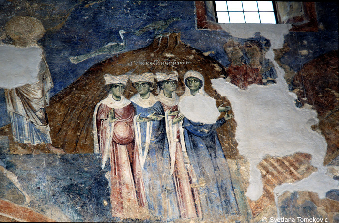 Fresco, central nave, south wall, showing Daughters-in-Law of Noah