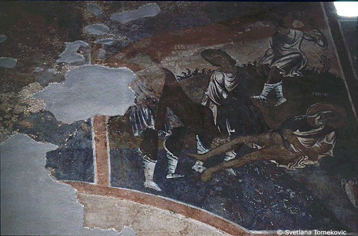 Fresco, central nave, south wall, showing the Noah: Drunkenness