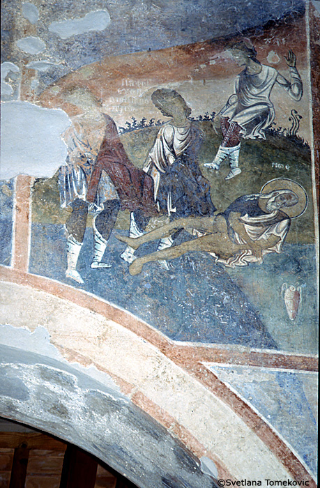 Fresco, central nave, south wall, showing Noah: Drunkenness