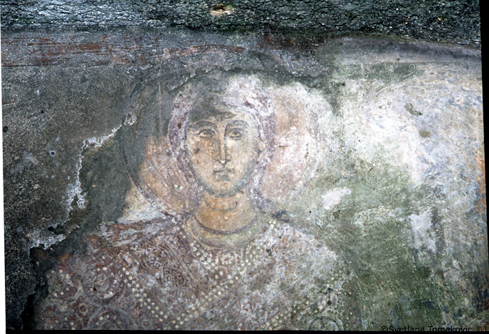 Fresco, south iconostasis showing Archangel Michael (detail)