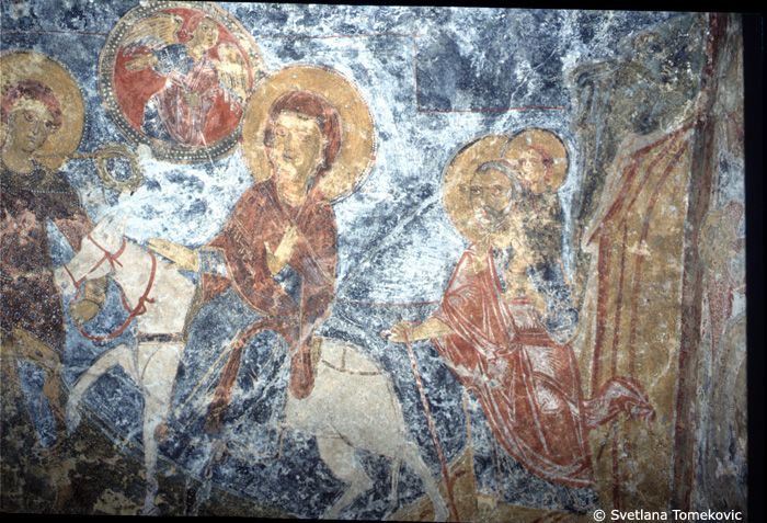 Fresco, vault, southwest, showing Christ: Flight into Egypt