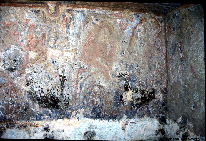 Fresco, south wall, showing Magi: Journey and Christ: Nativity