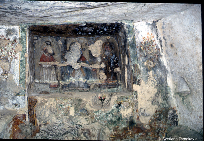 Fresco, east niche showing three nimbed figures