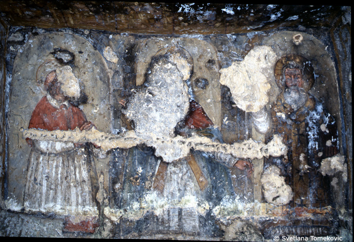 Fresco, east niche showing three nimbed figures