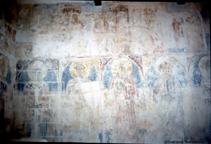 Fresco, south wall, east part, first register showing nimbed figures