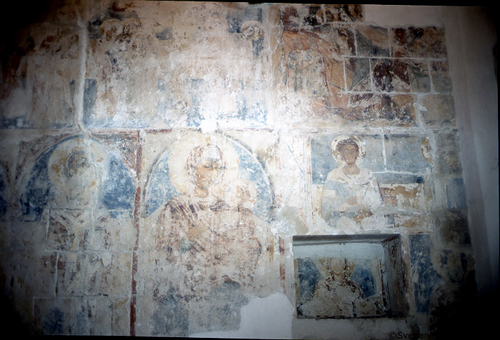 Fresco, south wall, west part, first register showing nimbed figures
