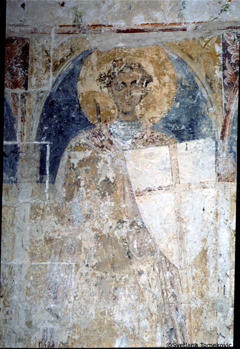 Fresco, south wall, first register, second saint from east end