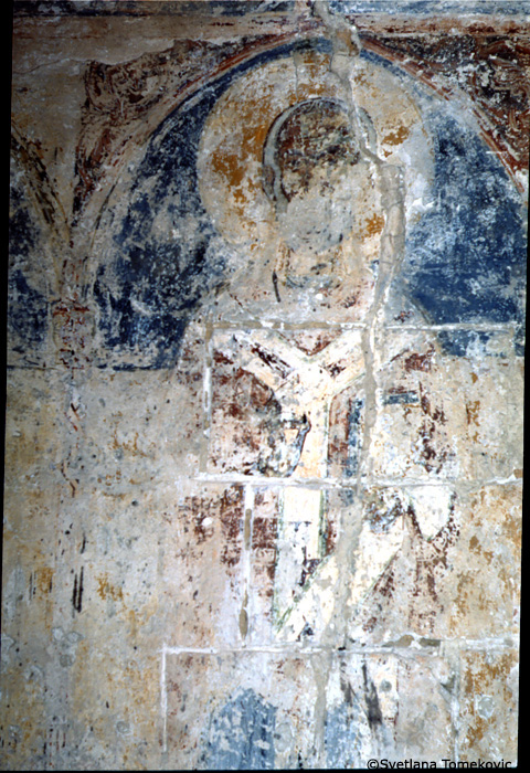 Fresco, south wall, first register, fifth saint from east end