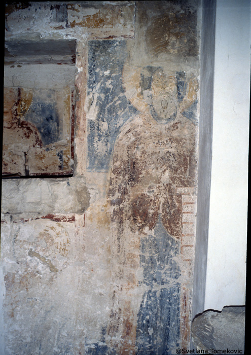 Fresco, south wall, west end, seventh saint from the east end, showing monk saint 