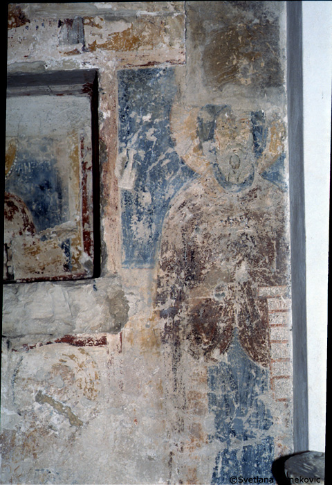 Fresco, south wall, west end, seventh saint from the east end, showing monk saint (detail)