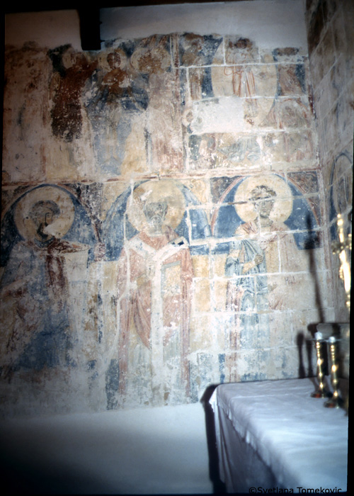 Fresco, north wall, east end, showing saints?