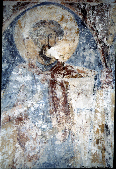 Fresco, north wall, on the west pendentive, showing second saint  (detail)