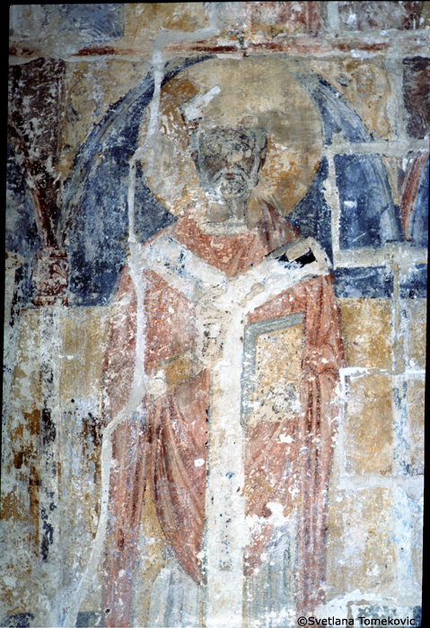 Fresco, north wall, showing third saint from the west 