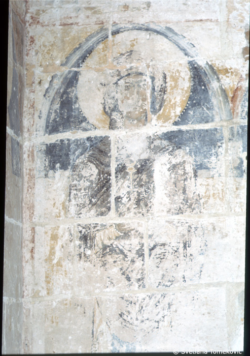 Fresco, east wall, north corner, showing Virgin Mary