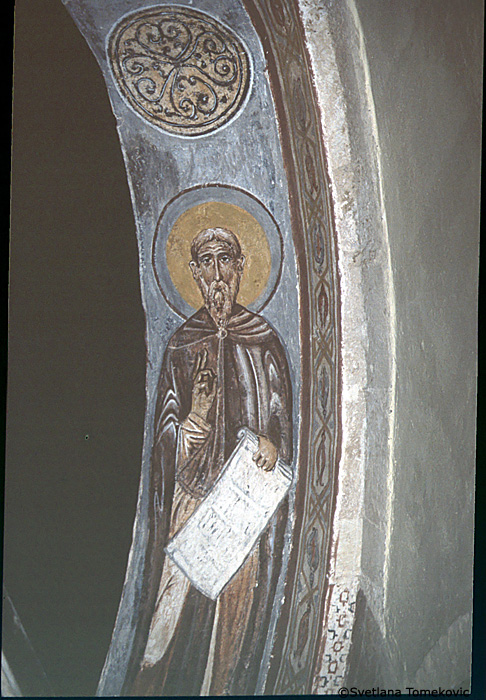 Fresco, first arch south, west intrados, showing nimbed figure