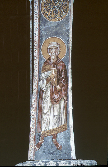 Fresco, third arch north, east intrados, showing nimbed figure 