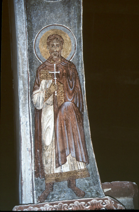 Fresco, third arch south, east intrados, showing nimbed figure 