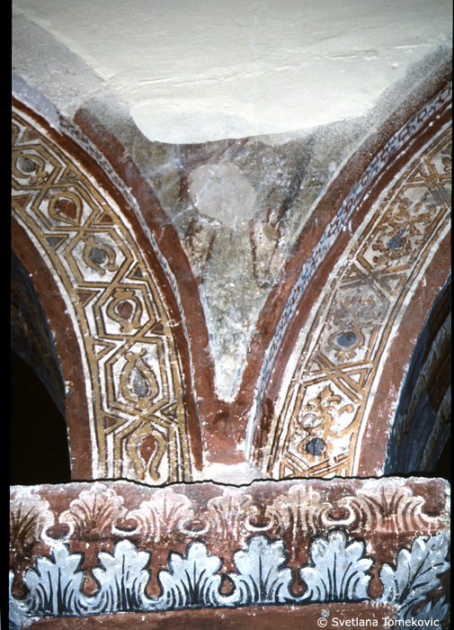 Fresco, nave, central aisle, north wall showing spandrel 