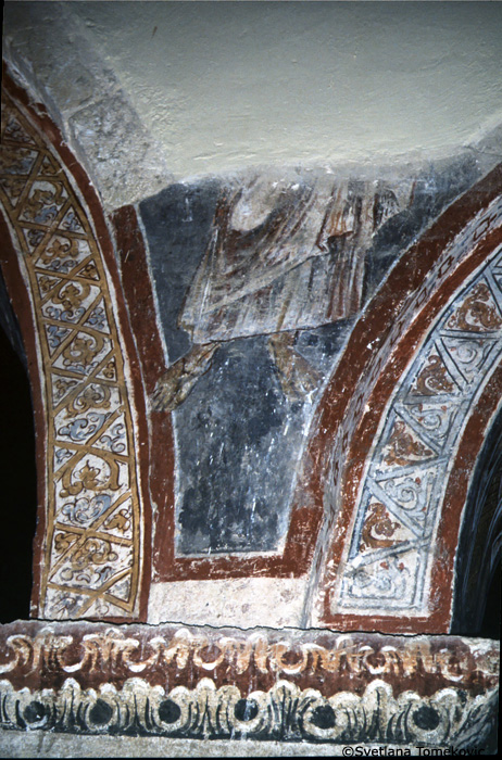 Fresco, central aisle, north wall showing third spandrel from the west