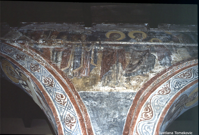 Fresco, south aisle, north wall, east side, showing Christ: Presentation 