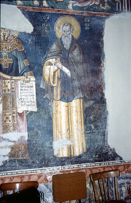 Fresco, showing saints possibly including Paul the Simple