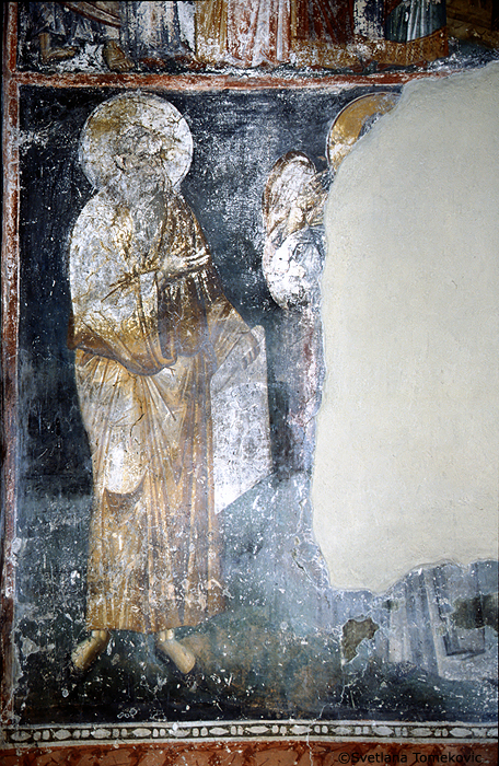 Fresco, possibly showing Pachomius of Egypt and angel