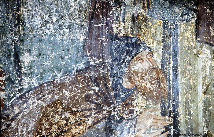 Fresco, showing monk, detail
